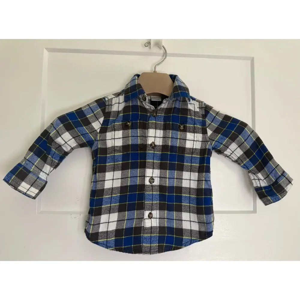 Gymboree Toddler‎ Size 18-24 Months Button Up Shirt Blue Black White Long Sleeve